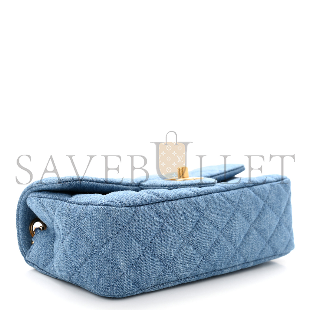 Ch*el master denim quilted mini pearl crush rectangular flap blue (20*13*7cm)